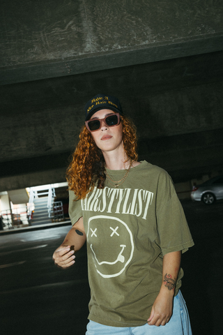 Hairstylist Rocker Army Green Rocker Tee
