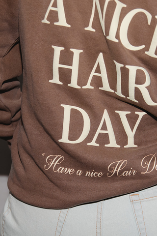 Have a Nice Hair Day Embroidered and Puff Brown Crew Neck