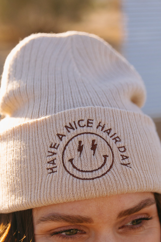 Have A Nice Hair Day Beanie Light Beige